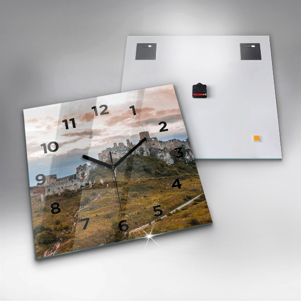 Square glass wall clock Spiš Castle in Slovakia