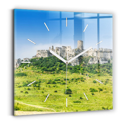 Square glass wall clock Spiš Castle in Slovakia