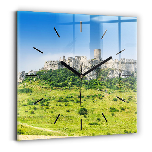 Square glass wall clock Spiš Castle in Slovakia