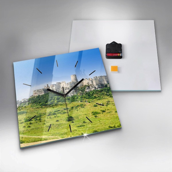 Square glass wall clock Spiš Castle in Slovakia