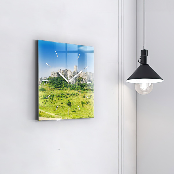 Square glass wall clock Spiš Castle in Slovakia