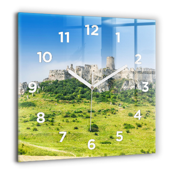 Square glass wall clock Spiš Castle in Slovakia