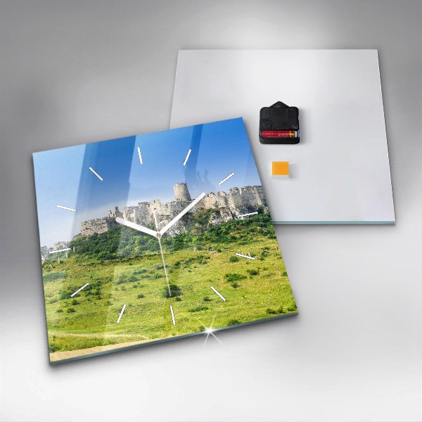 Square glass wall clock Spiš Castle in Slovakia
