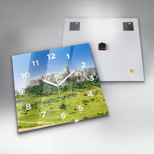 Square glass wall clock Spiš Castle in Slovakia
