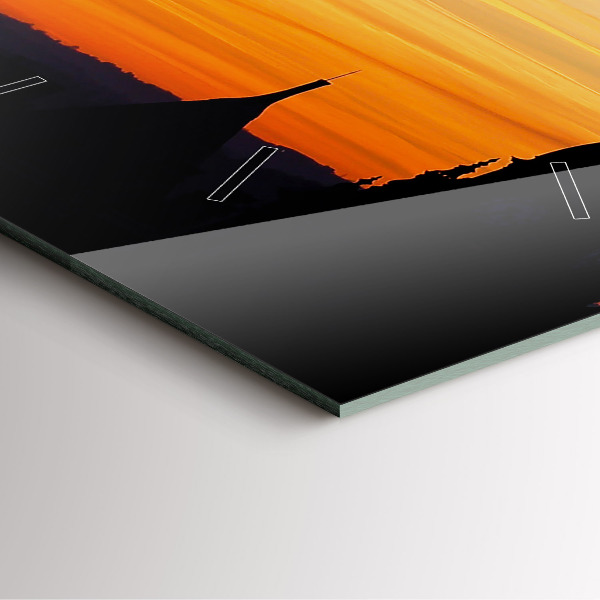 Square glass wall clock Building and sunset