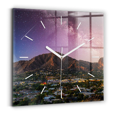 Square glass wall clock Mountain Landscape