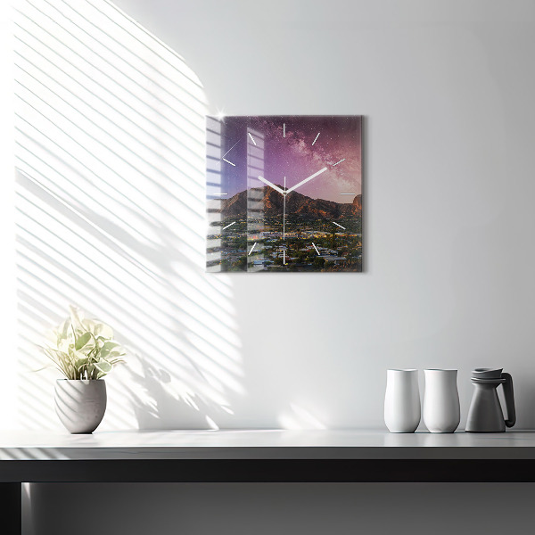 Square glass wall clock Mountain Landscape