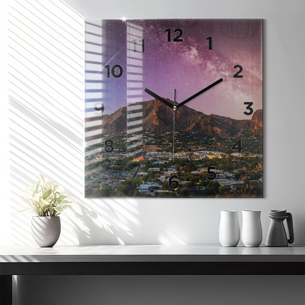 Square glass wall clock Mountain Landscape