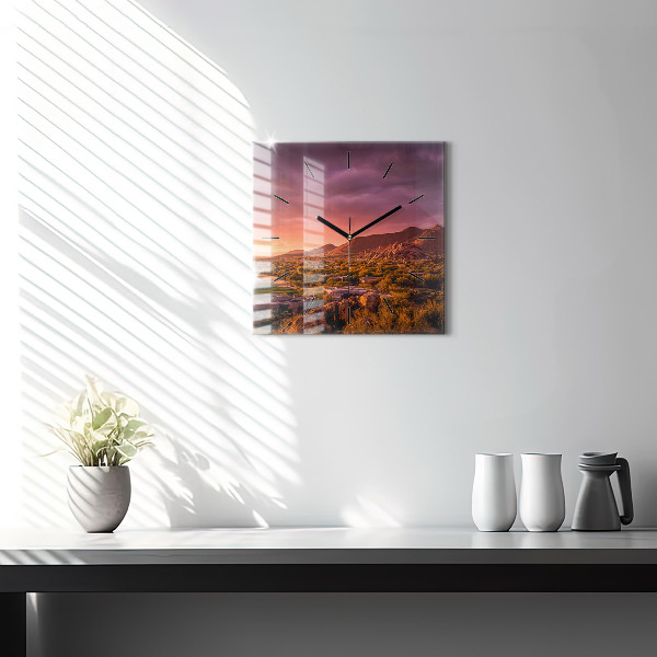 Square glass wall clock North Scottsdale Sunset