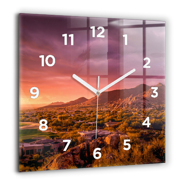 Square glass wall clock North Scottsdale Sunset