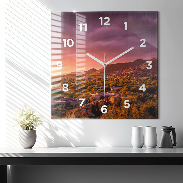 Square glass wall clock North Scottsdale Sunset