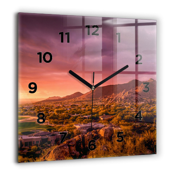 Square glass wall clock North Scottsdale Sunset