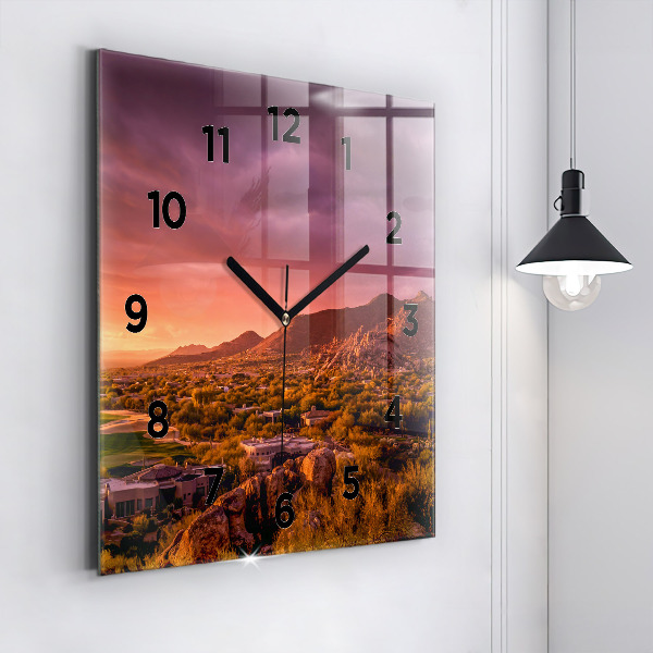 Square glass wall clock North Scottsdale Sunset