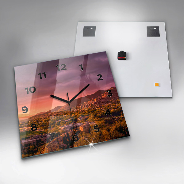 Square glass wall clock North Scottsdale Sunset