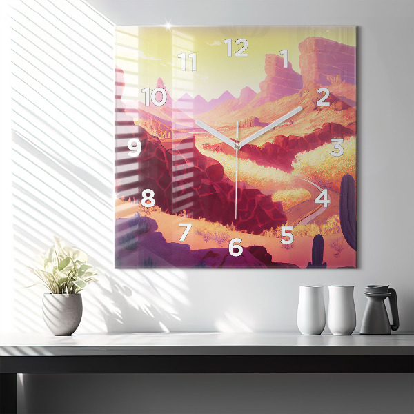Square glass wall clock Arizona Desert