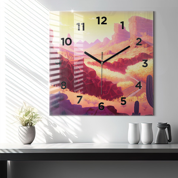 Square glass wall clock Arizona Desert