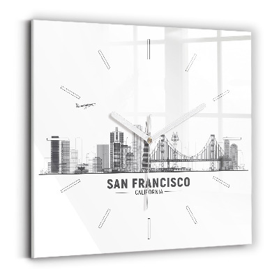 Square glass wall clock San Francisco Skyline