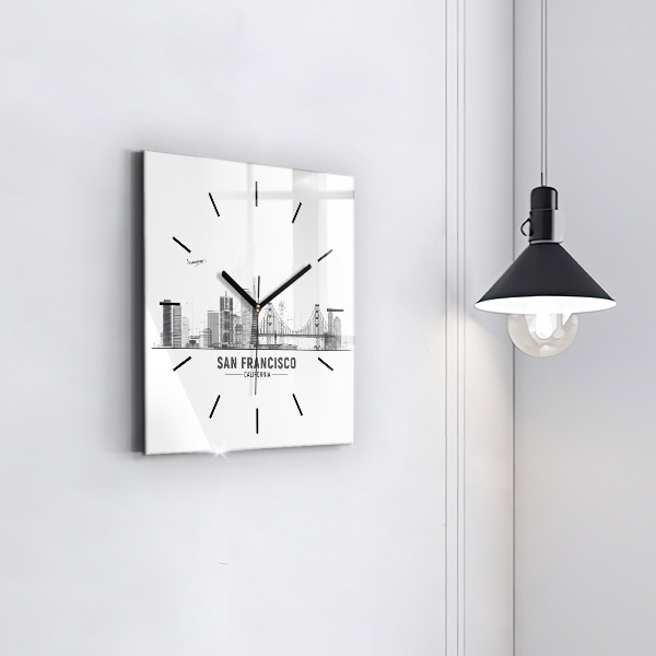 Square glass wall clock San Francisco Skyline