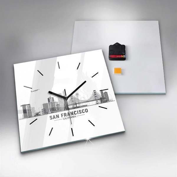 Square glass wall clock San Francisco Skyline