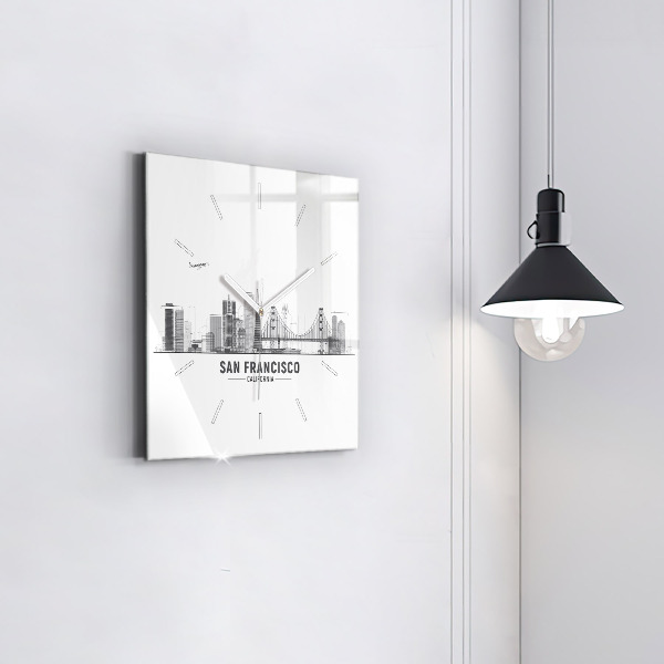Square glass wall clock San Francisco Skyline