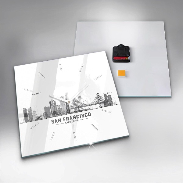 Square glass wall clock San Francisco Skyline