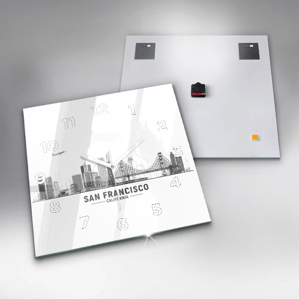 Square glass wall clock San Francisco Skyline