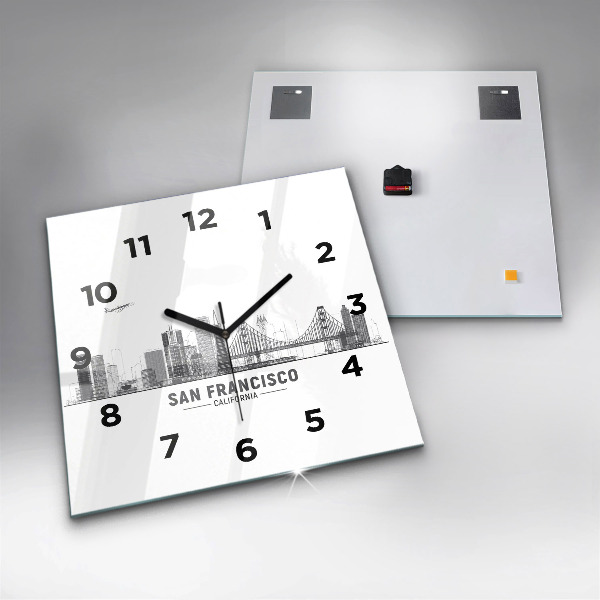 Square glass wall clock San Francisco Skyline