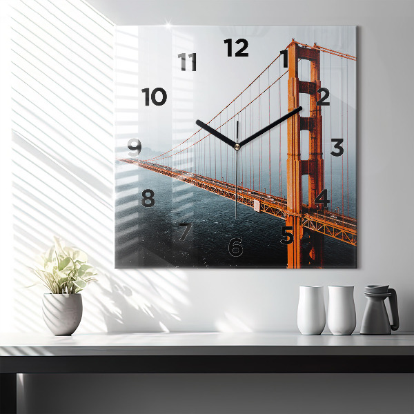 Square glass wall clock Golden Gate Bridge
