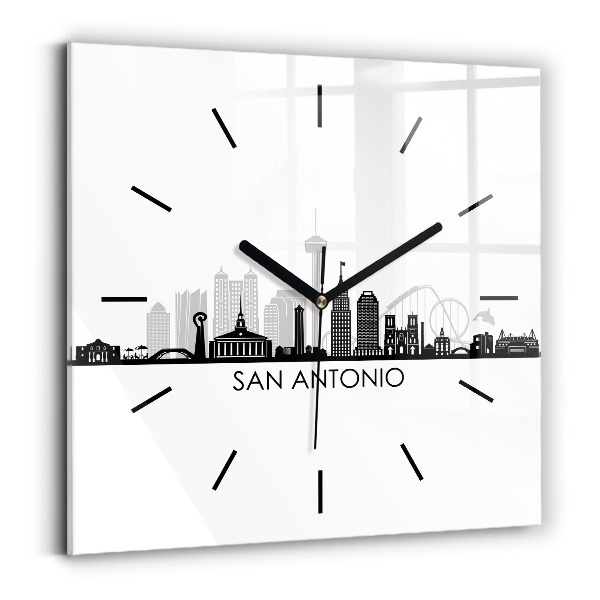 Square glass wall clock City of San Antonio Texas