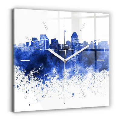 Square glass wall clock San Antonio Watercolors