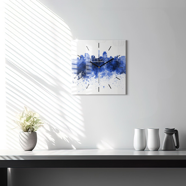 Square glass wall clock San Antonio Watercolors