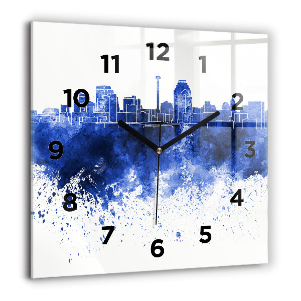 Square glass wall clock San Antonio Watercolors