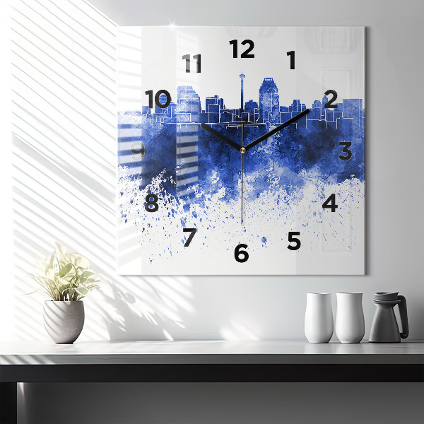 Square glass wall clock San Antonio Watercolors
