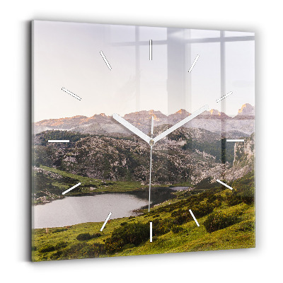 Square glass wall clock Lake and Pyrenees Mountains
