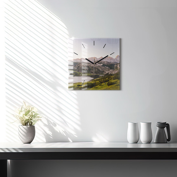 Square glass wall clock Lake and Pyrenees Mountains