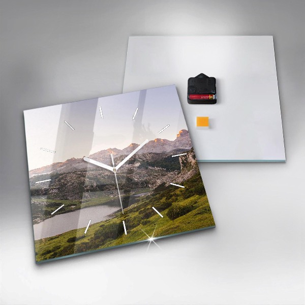 Square glass wall clock Lake and Pyrenees Mountains