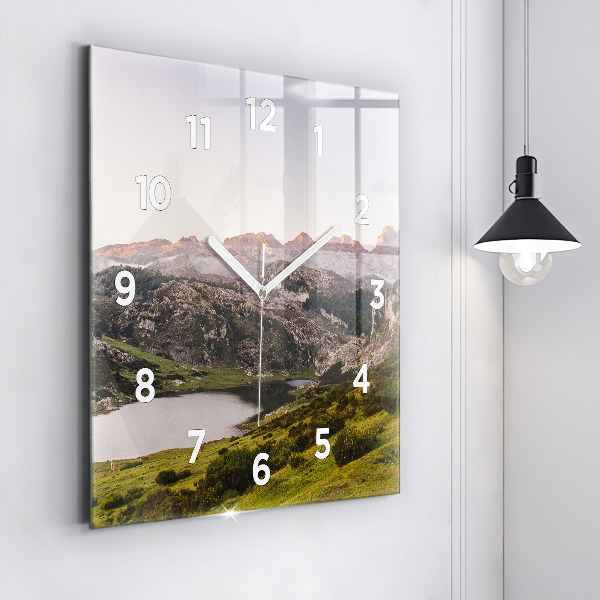 Square glass wall clock Lake and Pyrenees Mountains