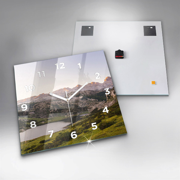 Square glass wall clock Lake and Pyrenees Mountains