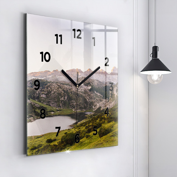 Square glass wall clock Lake and Pyrenees Mountains
