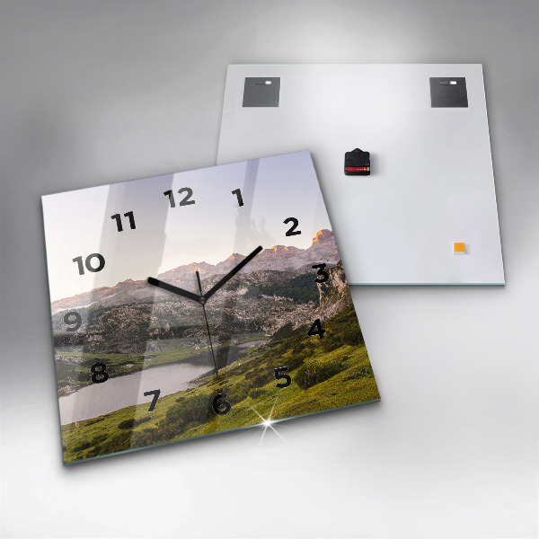 Square glass wall clock Lake and Pyrenees Mountains