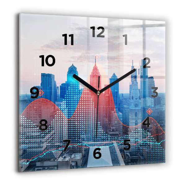 Square glass wall clock Skyscrapers in Philadelphia
