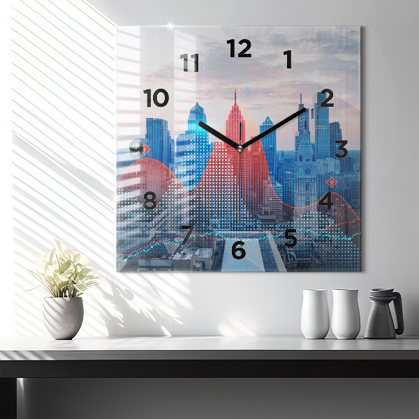 Square glass wall clock Skyscrapers in Philadelphia