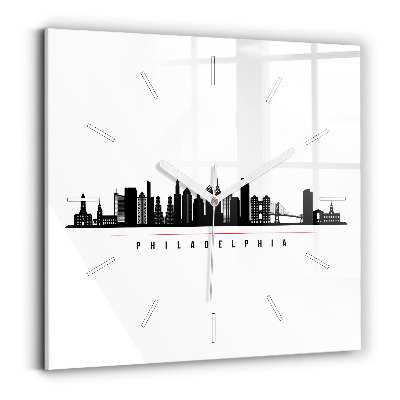 Square glass wall clock Philadelphia illustration