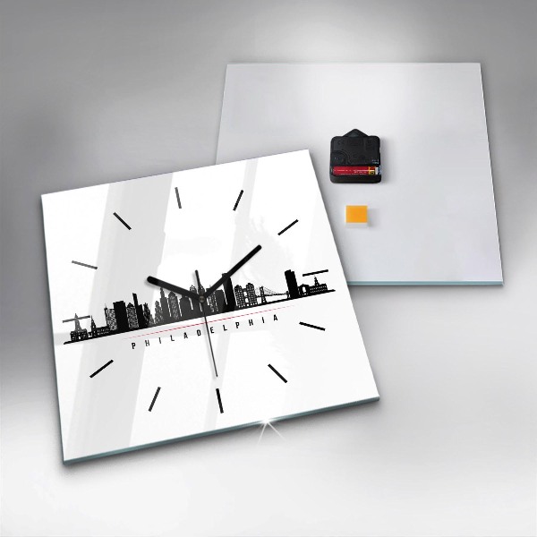 Square glass wall clock Philadelphia illustration