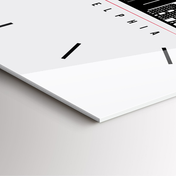 Square glass wall clock Philadelphia illustration