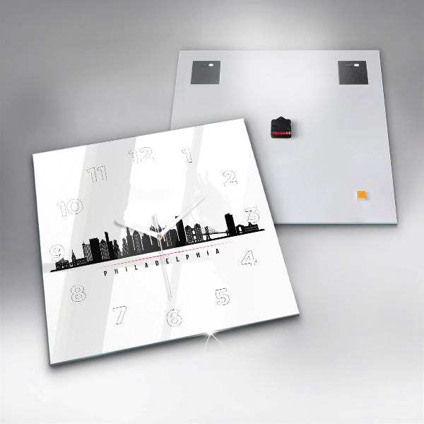 Square glass wall clock Philadelphia illustration