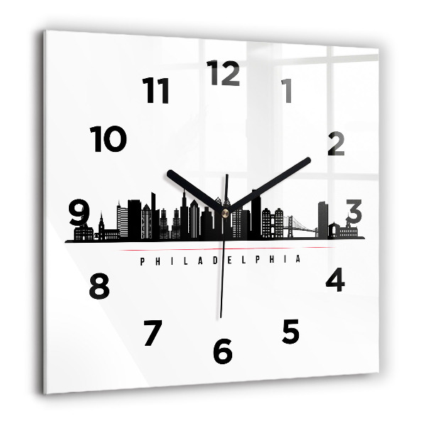 Square glass wall clock Philadelphia illustration