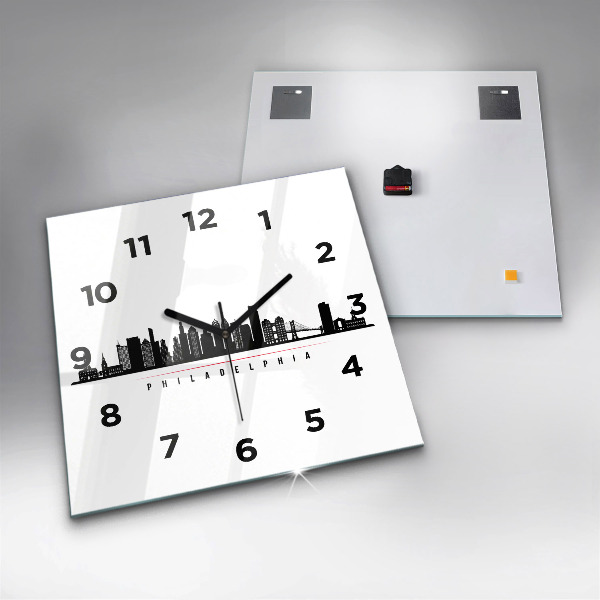 Square glass wall clock Philadelphia illustration