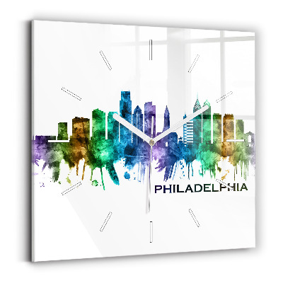 Square glass wall clock Colorful Philadelphia