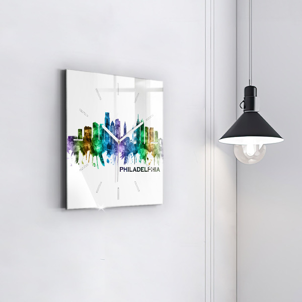 Square glass wall clock Colorful Philadelphia